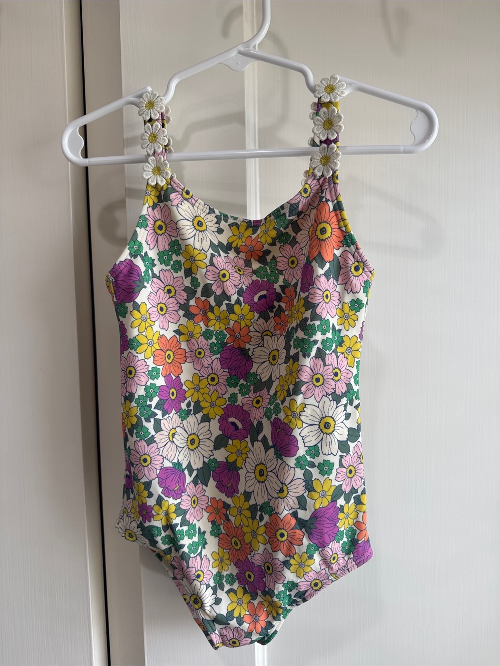 Mini Boden Floral Daisy One-Piece Swimsuit - Pink, Yellow, Green, Purple